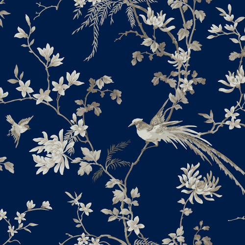 24 Karat Bird and Blossom Chinoiserie Navy 24 Karat Bird and Blossom Chinoiserie Navy