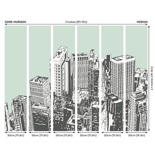 Origin Murals Urban City Skyscrapers Mural Mint Green - Medium (300cm x ...
