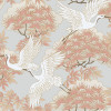 Ronald Redding Tea Garden Sprig & Heron Coral Wallpaper