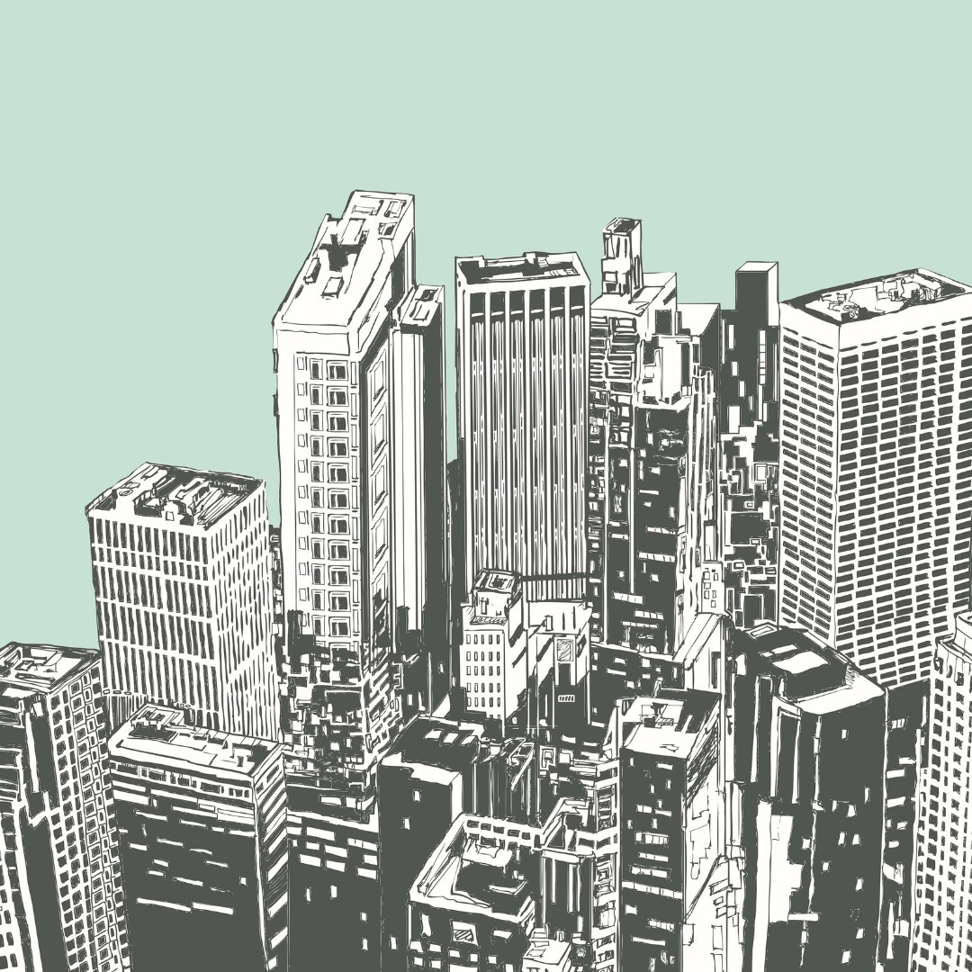 Origin Murals Urban City Skyscrapers Mural Mint Green - Medium (300cm x ...