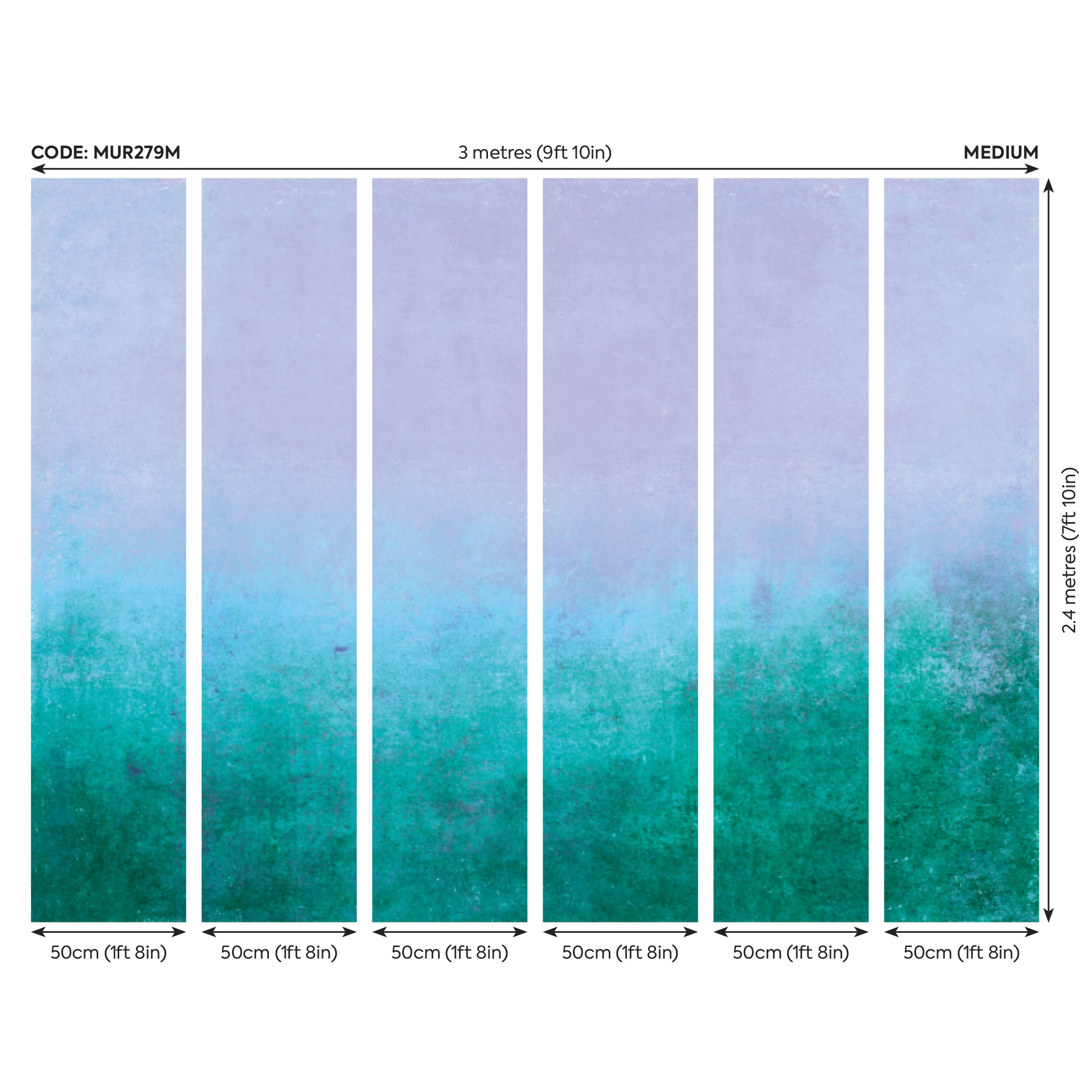 Origin Murals Ombre Gradient Mural Teal Blue - Medium (300cm x 240cm)