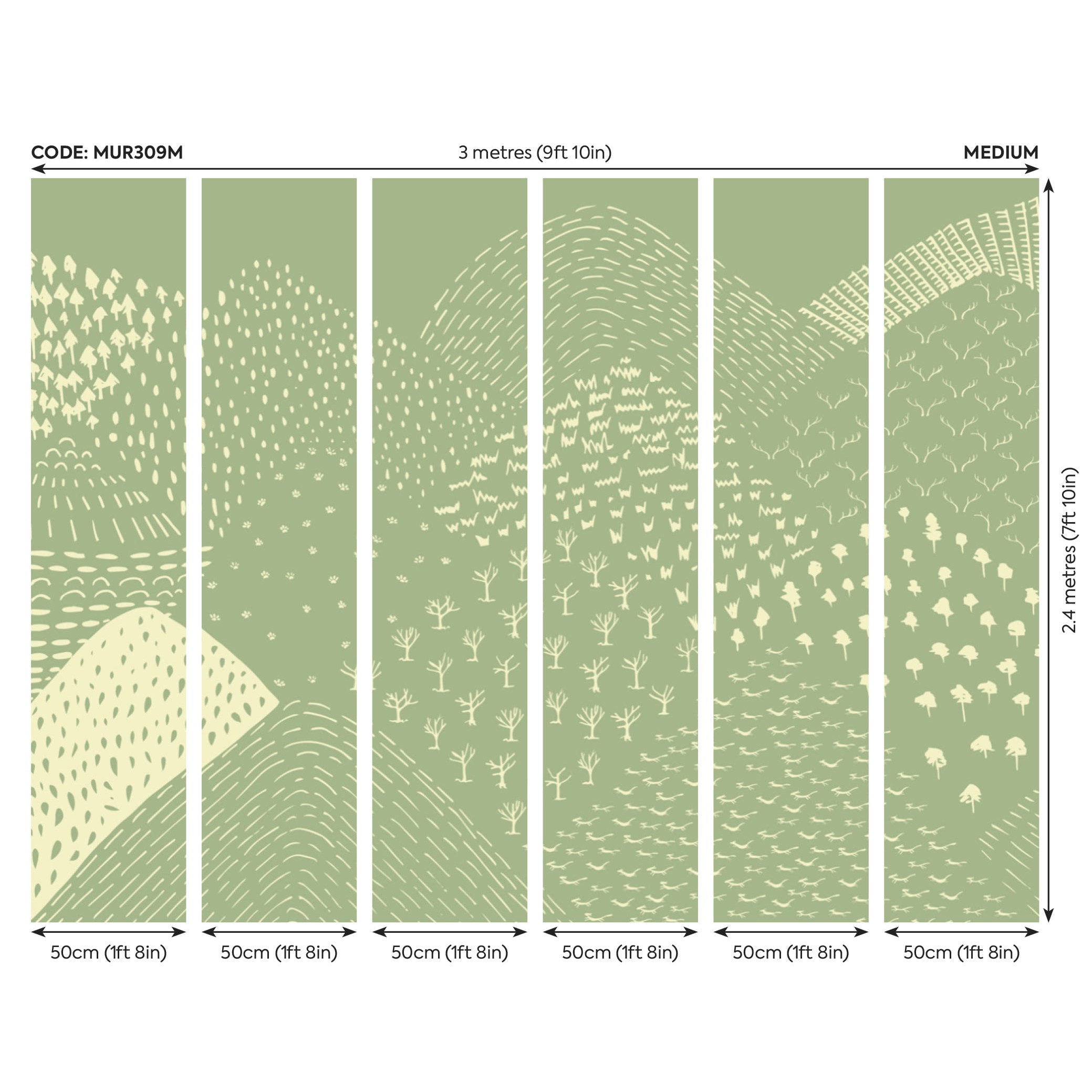 Origin Murals Abstract Fields Mural Green - Medium (300cm x 240cm)